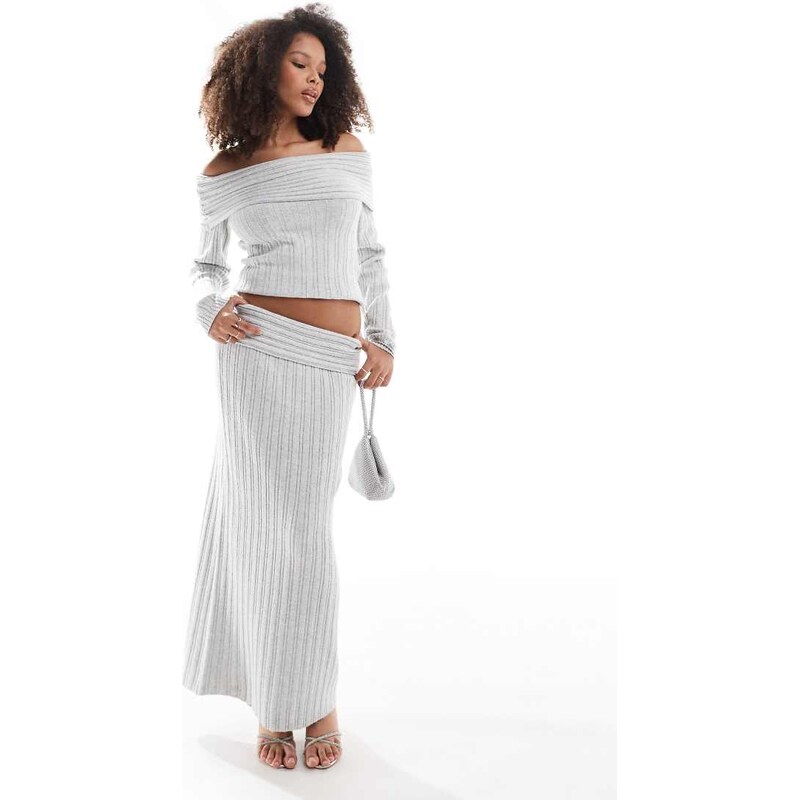 Pretty Lavish cosy knit maxi skirt in grey co ord 103494380