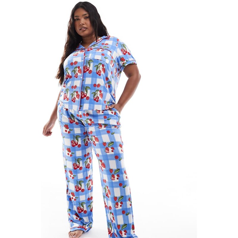 Chelsea Peers Curve short sleeve revere and trouser pyjama set in 103494422
