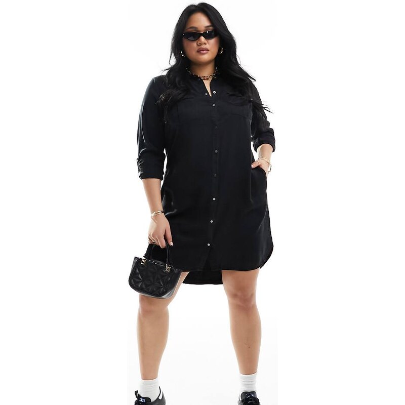 Vero Moda Curve denim shirt dress in black