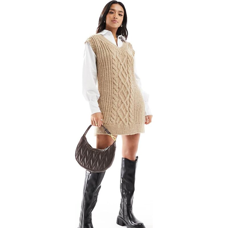 River Island Petite hybrid jumper dress in beige-Neutral 103494685
