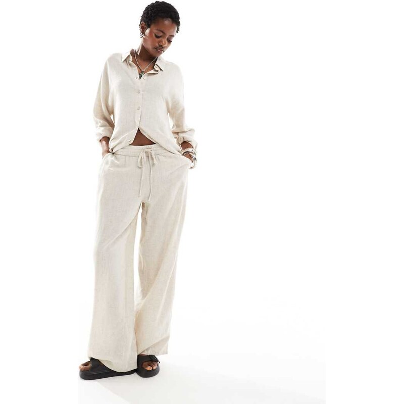 Noisy May loose fit linen mix trouser co-ord in oatmeal-Brown