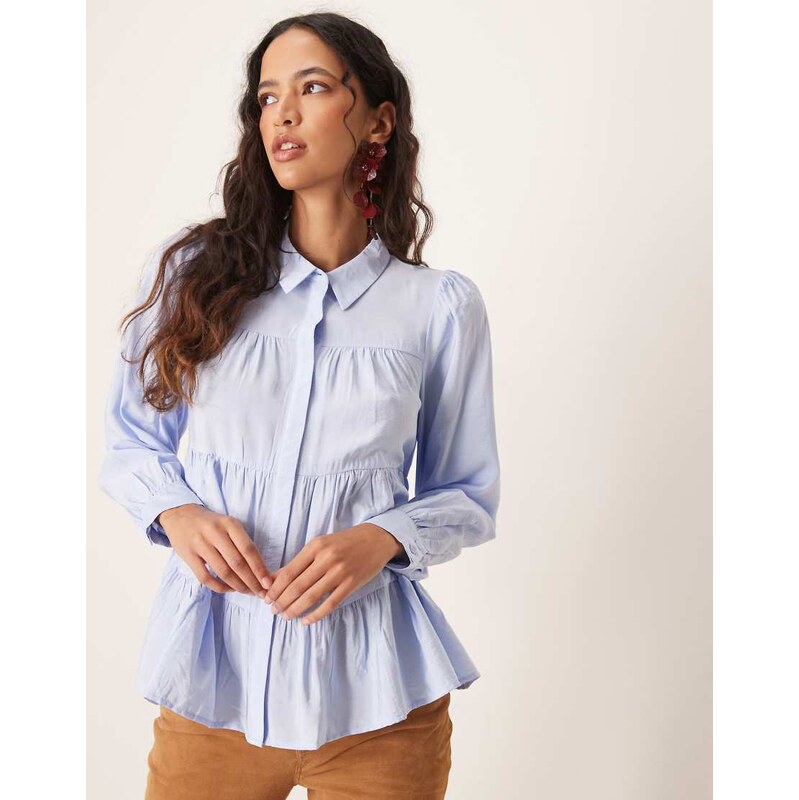 YAS tiered smock shirt in kentucky blue