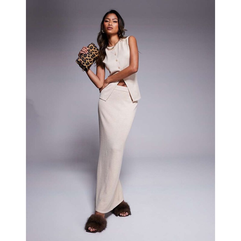Kaiia exclusive fine knit column maxi skirt co-ord in oatmeal-Neutral 108794916