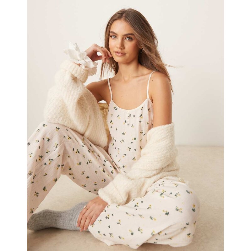 Urban Threads cheesecloth mini cami and boxer trouser pyjama set in 103711788