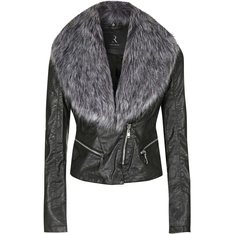 Topshop **Faux Fur Collared Biker Jacket by Rare