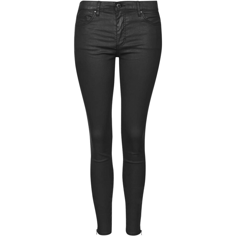 Topshop MOTO Black Zip Ankle Coated Leigh Jeans