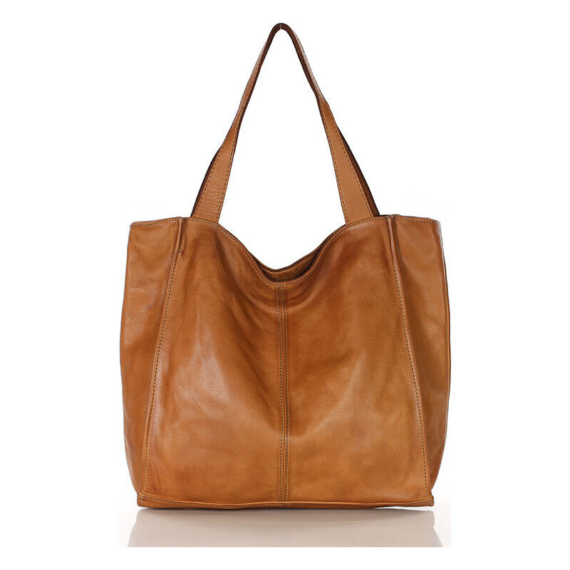 MARCO MAZZINI Camel kožená shopper kabelka Hnědá 86805496