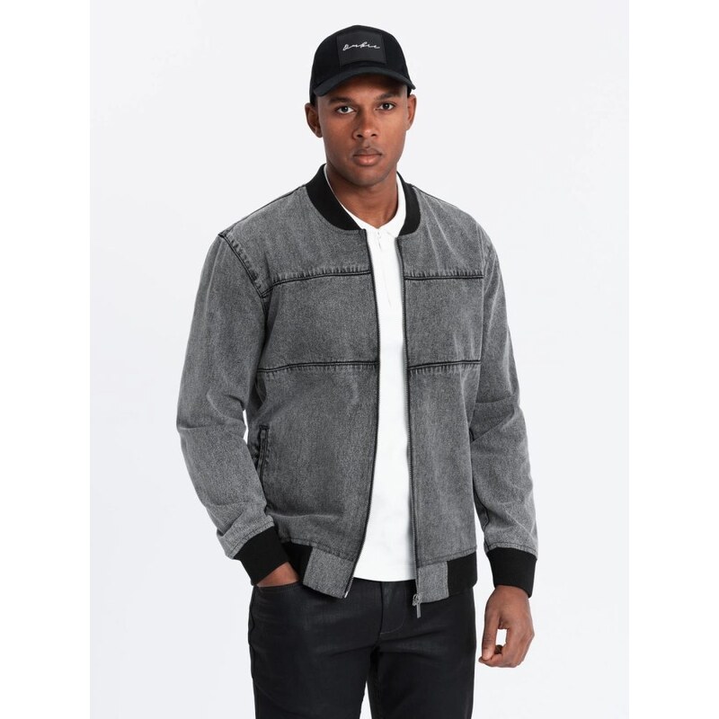 Ombre Clothing Riflová šedá bunda v bomber stylu C558