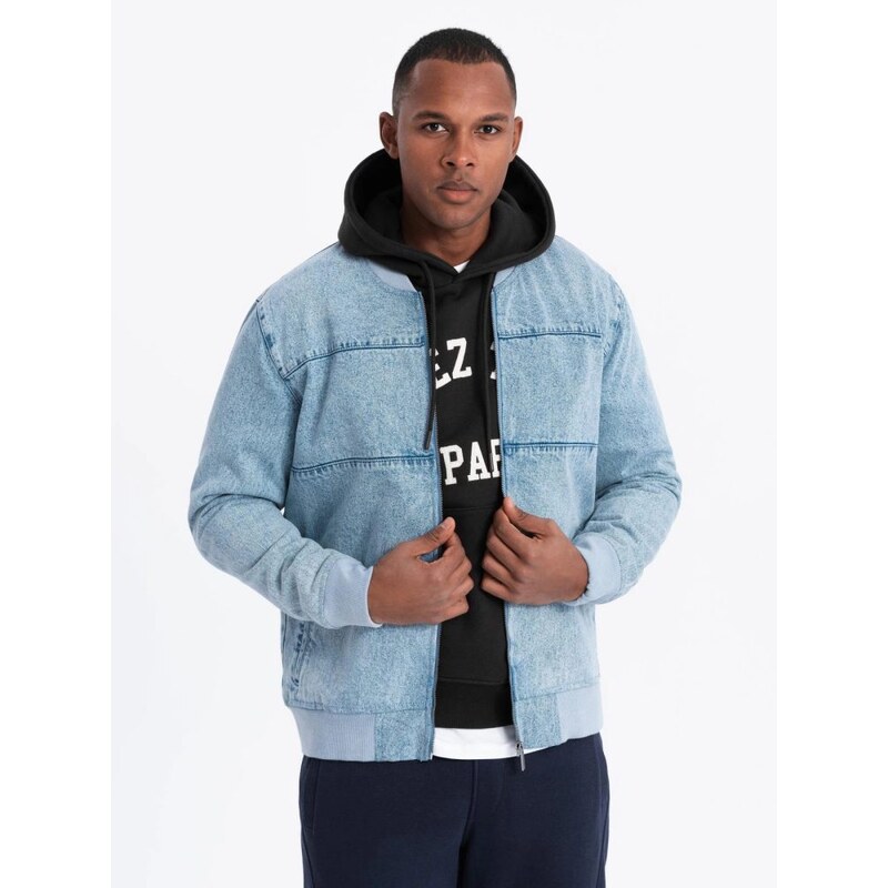 Ombre Clothing Riflová modrá bunda v bomber stylu C558