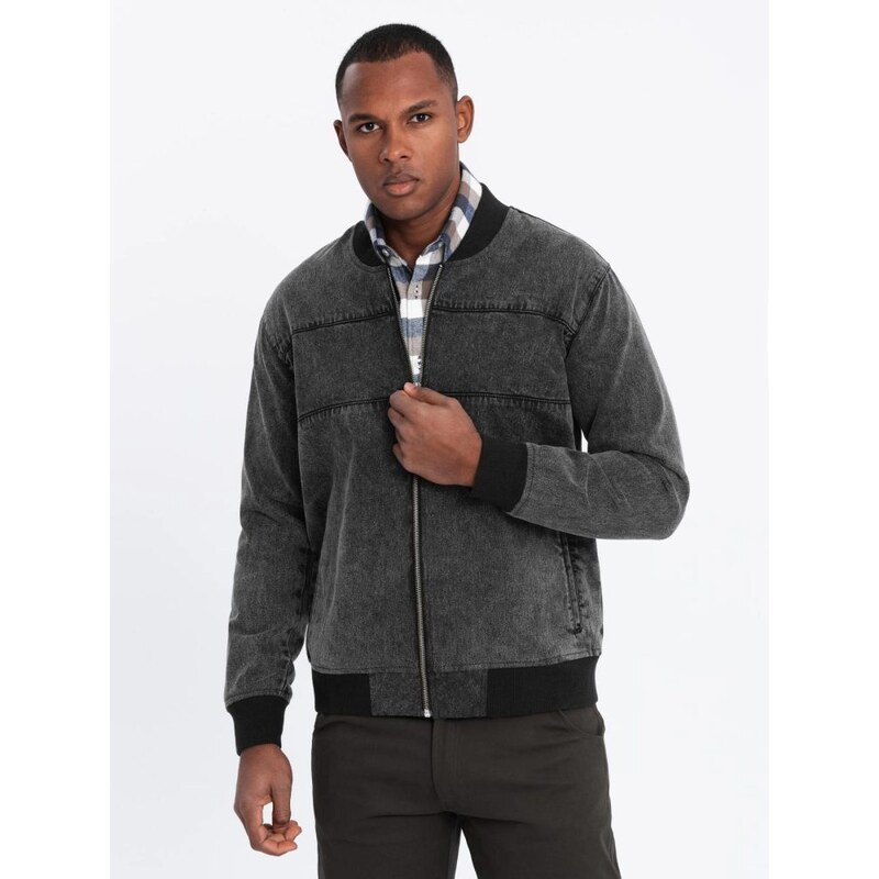 Ombre Clothing Riflová černá bunda v bomber stylu C558