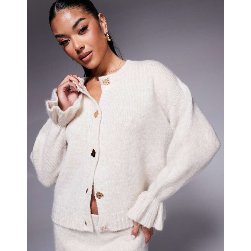 ASOS DESIGN knitted cardigan co ord with gold buttons in ecru