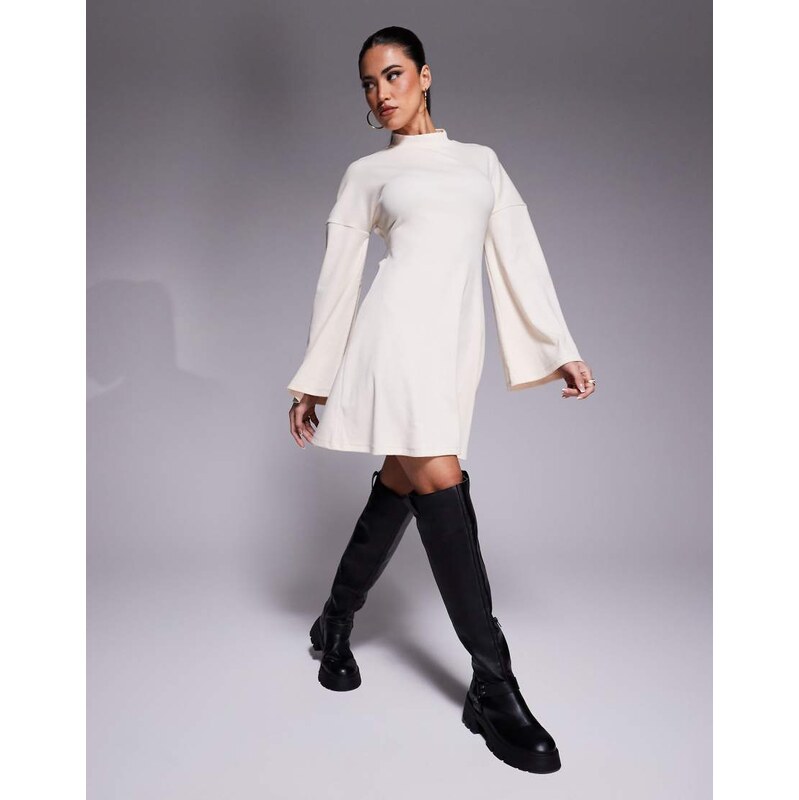 ASOS DESIGN open back tie detail high neck mini dress in cream-White 103531990