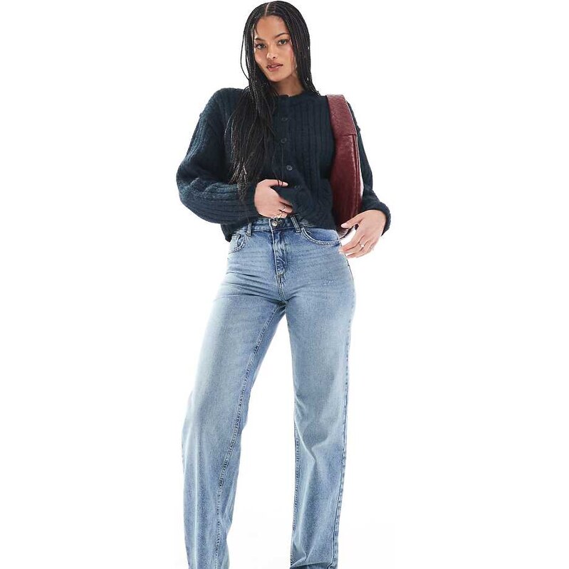 ONLY Tall Ella mid waist straight fit jeans in mid blue