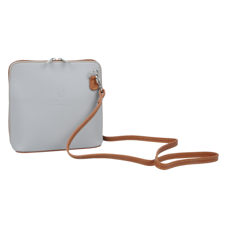 Šedá kožená italská crossbody kabelka Grana Grigia Chiara Camel