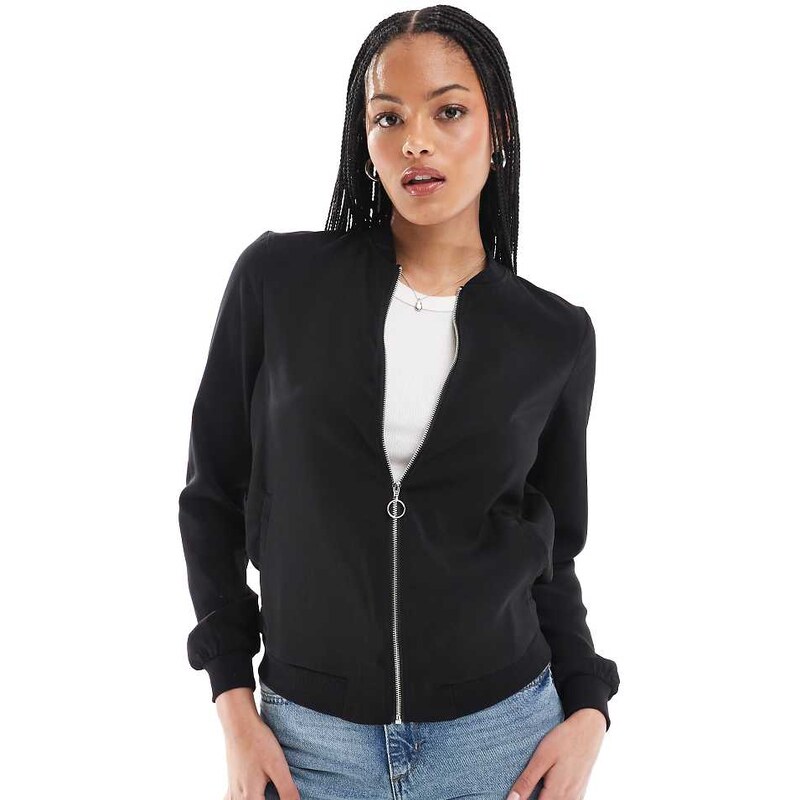 Vero Moda Tall lightweight zip front bomber jacket in black