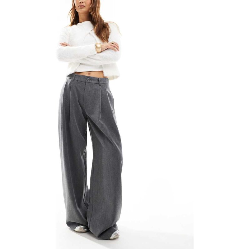 Stradivarius wide leg smart trousers with darts in dark grey