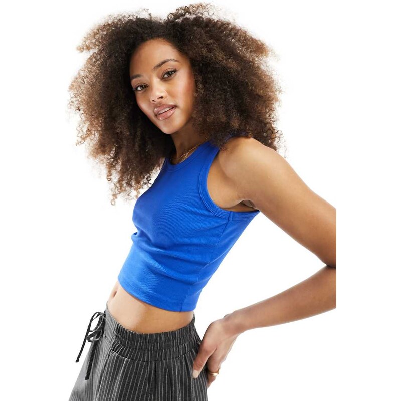 JJXX Fallon ribbed cropped vest top in cobalt blue 104117530