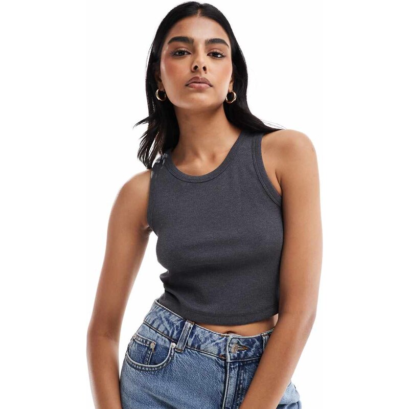 JJXX Fallon ribbed cropped vest in dark grey 95387159