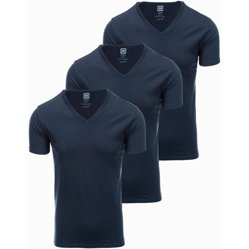 Ombre Clothing Trojbalení tmavě modrých bavlněných triček s V