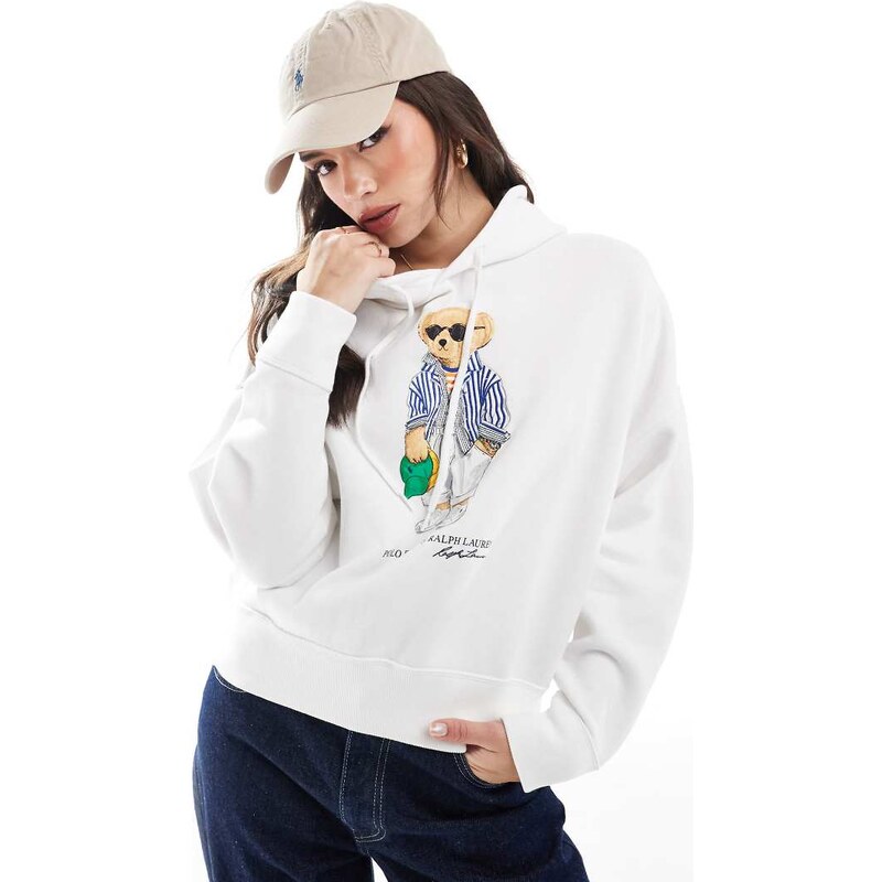Polo Ralph Lauren bear printed hoodie in white 103560557