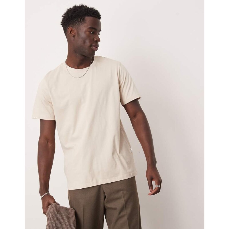 Selected 100% cotton regular fit t-shirt in cream-White