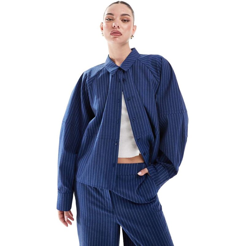 ASOS DESIGN relaxed shirt with exaggerated sleeve co-ord in blue 103569937