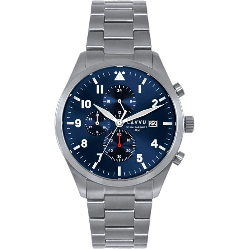 LAVVU Pánské titanové hodinky PILOT Chronograph Deep Blue 100M