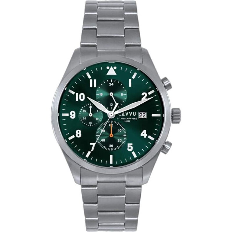 LAVVU Pánské titanové hodinky PILOT Chronograph Emerald Green