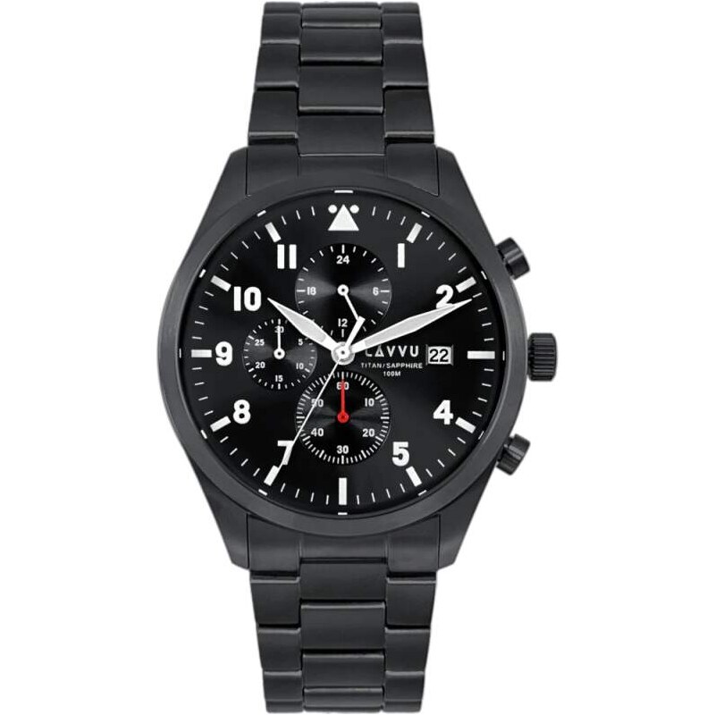 LAVVU Pánské titanové hodinky PILOT Chronograph Black 100M