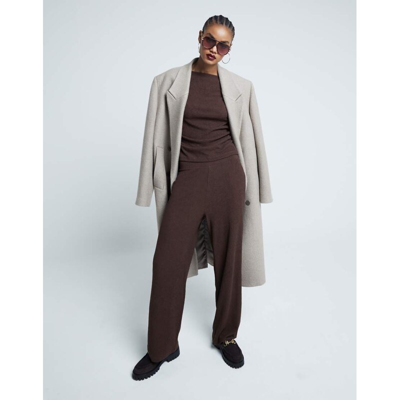 River Island textured wide leg trouser co-ord in dark brown 103578774