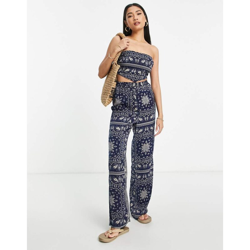 Urban Threads wide leg trousers co-ord in bandana print-Multi 114837850