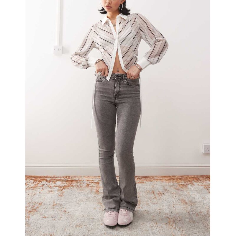 Noisy May Sallie high rise slim flare jeans in light grey 103589055