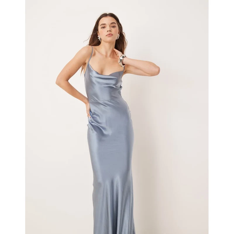 Pretty Lavish Bridesmaid Keisha cowl neck satin maxi dress in dusty ...