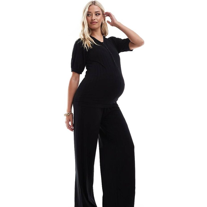 Mama.licious Mamalicious maternity ribbed over the bump wide leg