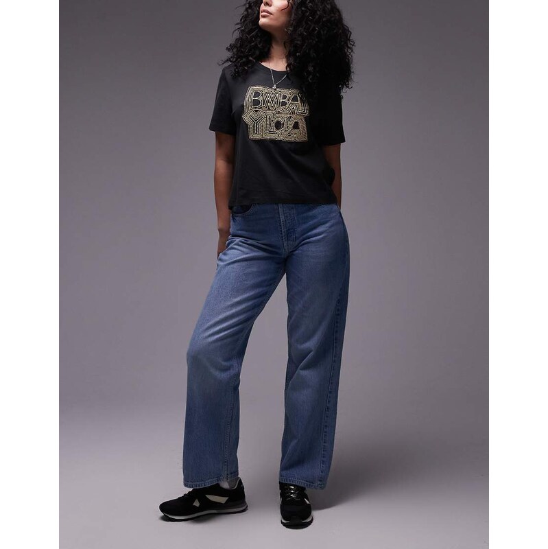 Topshop Hourglass mid rise loose fit straight jean in mid blue