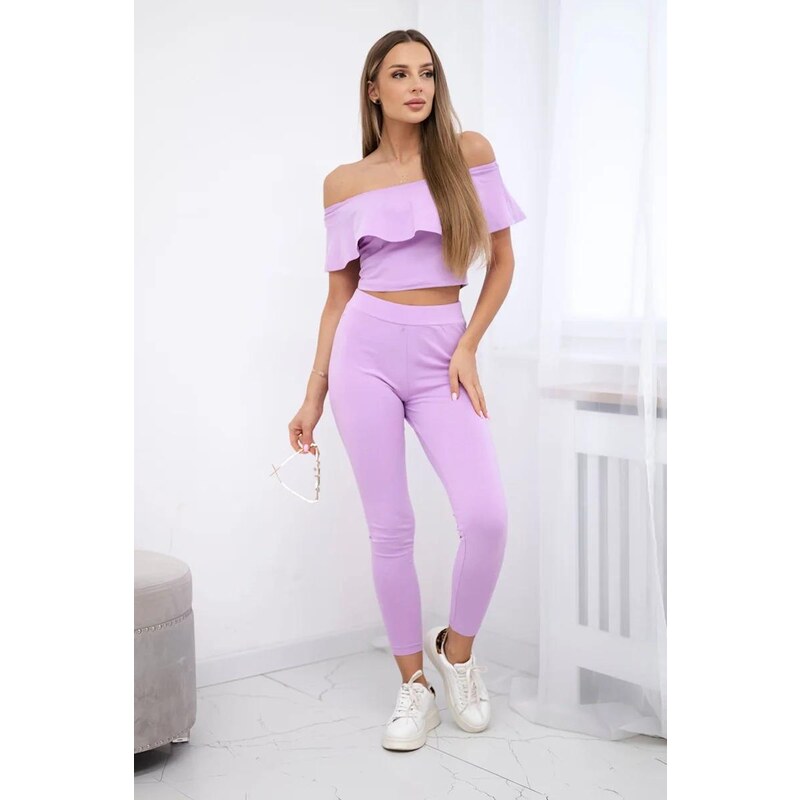 MladaModa Komplet kalhoty+top s volány fialová 51436196
