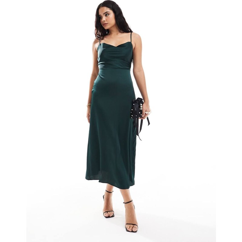 Vila satin cowl neck cami maxi dress in dark green 100121911