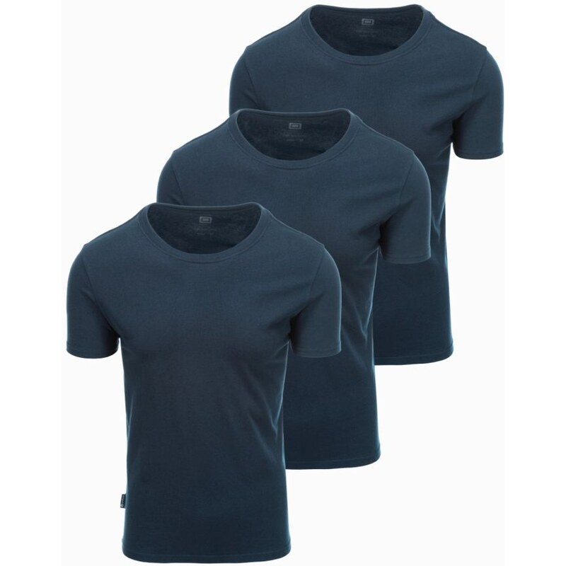 Ombre Clothing Trojbalení tmavě modrých bavlněných triček V10