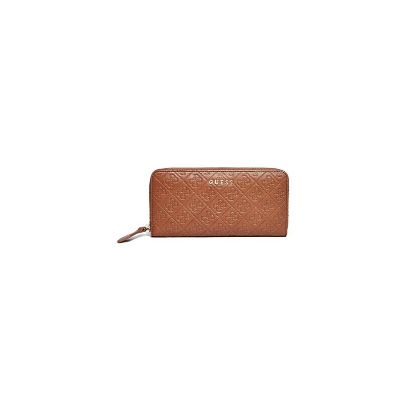 Kožená peněženka Guess Alessandra Luxe Leather Zip-Around cognac