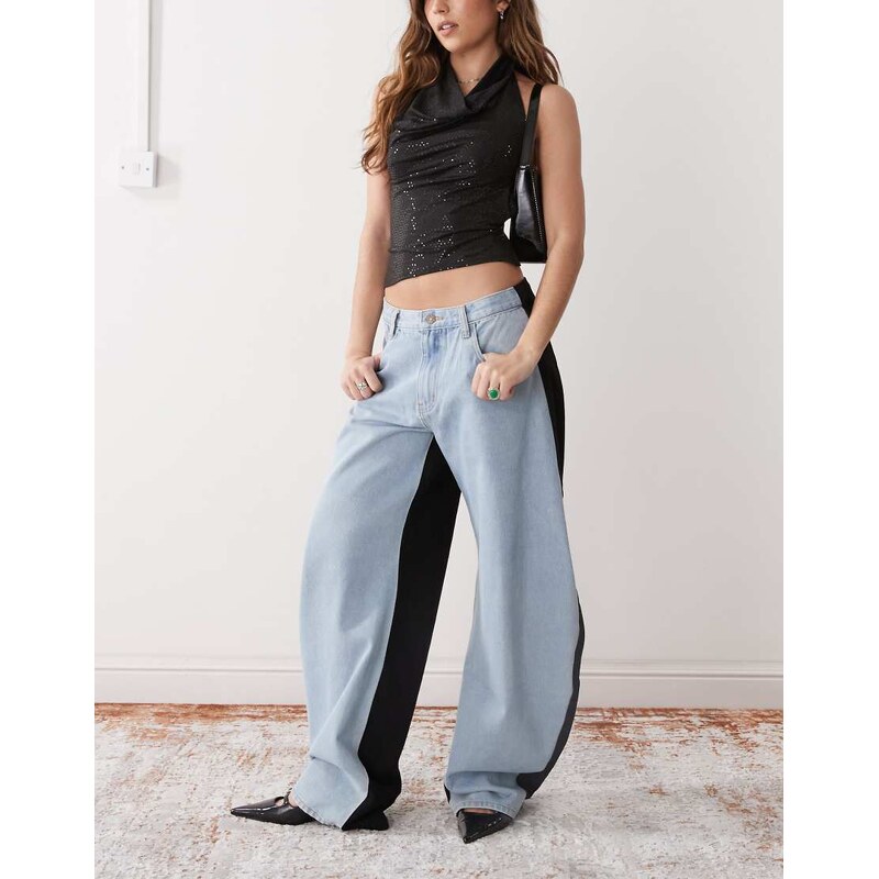 Lioness Horseshoe barrel leg jeans in black and blue contrast
