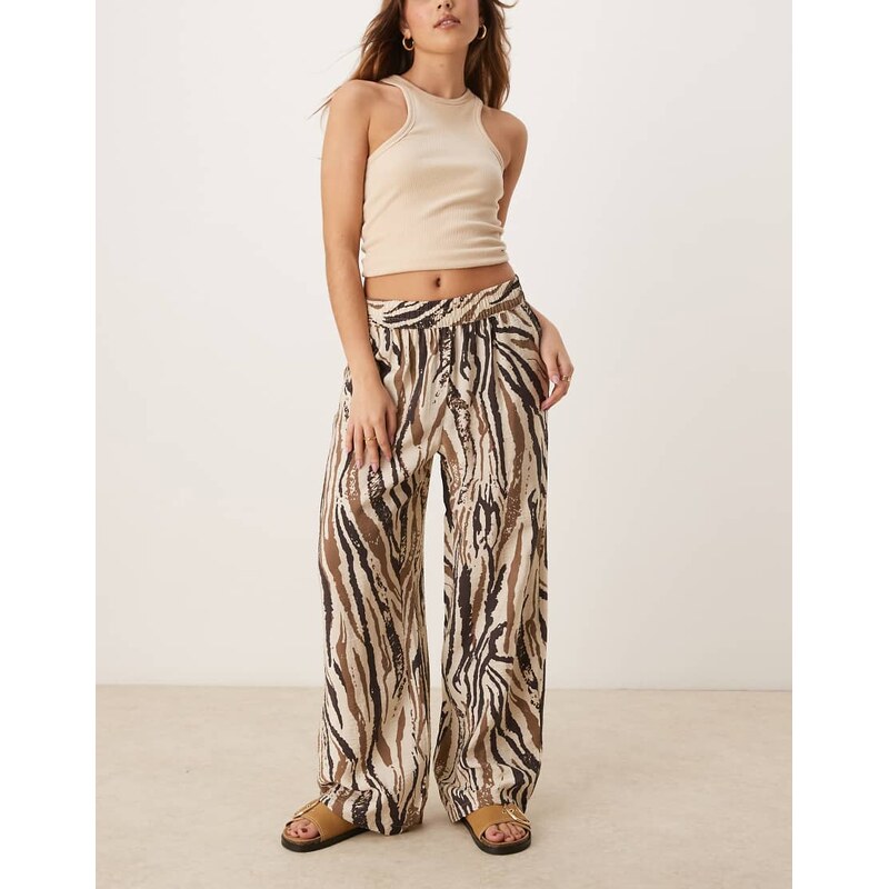 JDY wide leg trousers in tonal zebra print-White 114698837