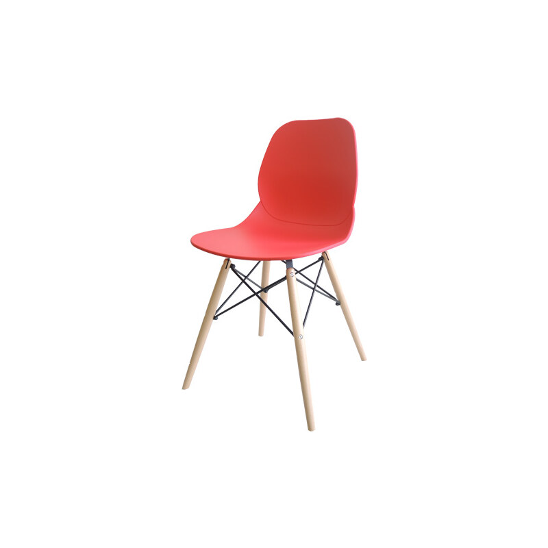 StarDeco Červená židle + dřevěné nohy