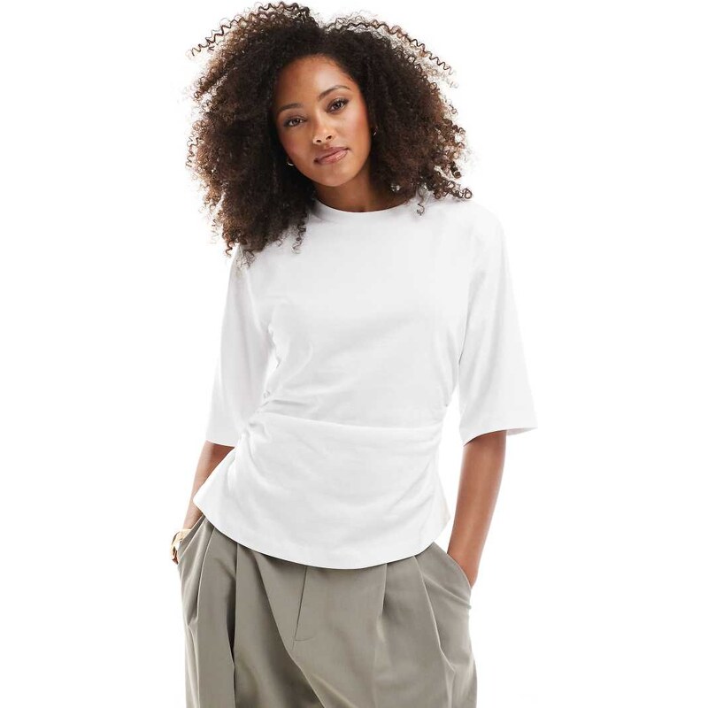 ASOS DESIGN shoulder pad cinch waist t shirt in white