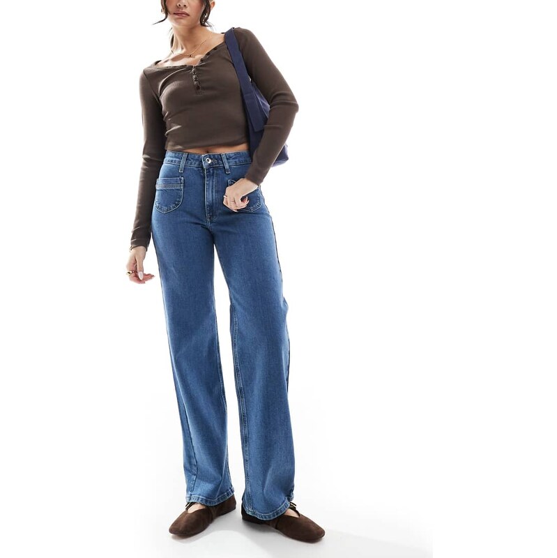 ONLY Juicy high waist wide leg jeans with pocket detail in mid