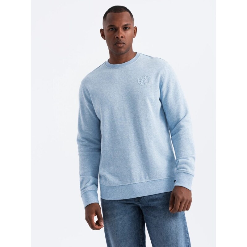 Ombre Clothing Světle modrá pánská mikina s logem V3 SSNZ-0163