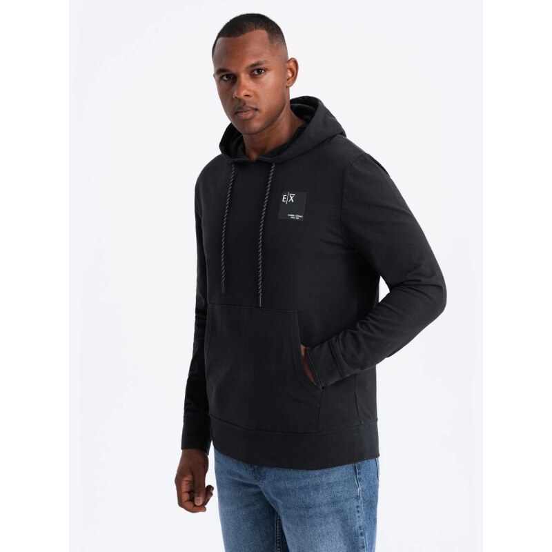 Ombre Clothing Pánská černá mikina s logem a s kapucí V1 SSNZ