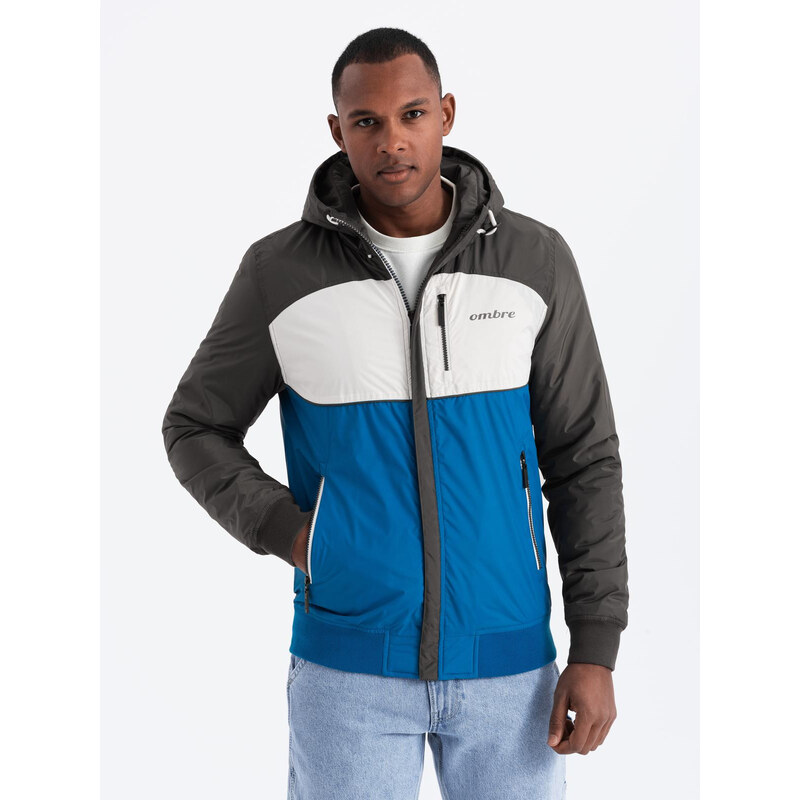 Ombre Colorful lightweight mens sports jacket with fleece - blue
