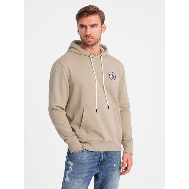Ombre Clothing Pánská písková mikina s logem a s kapucí V3 SSNZ