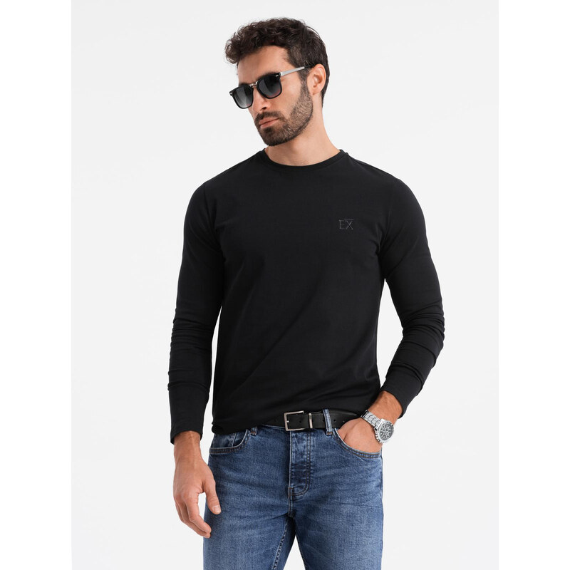 Ombre Mens SLIM FIT longsleeve with elastane and print - black