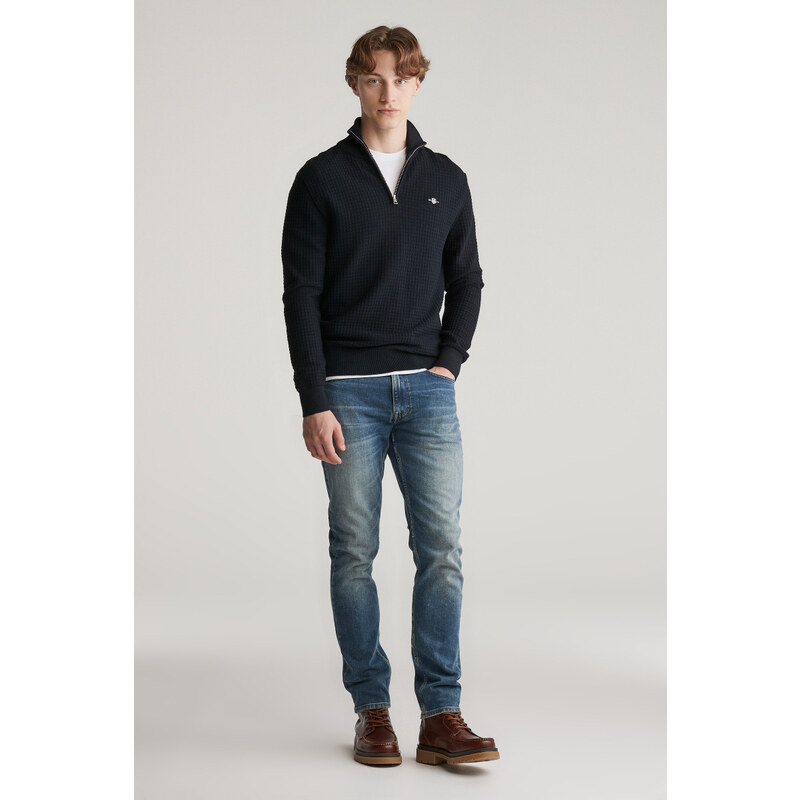SVETR GANT COTTON TEXTURED HALF ZIP BLACK